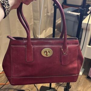Coach Wine Red Shoulder Bag with Gold Accents